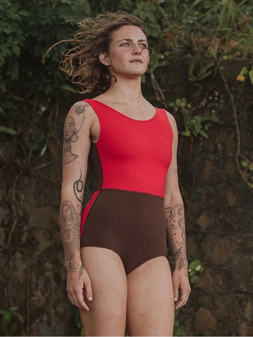 Seea Lido Colorblock Red and Brown One Piece Vintage Style One Piece